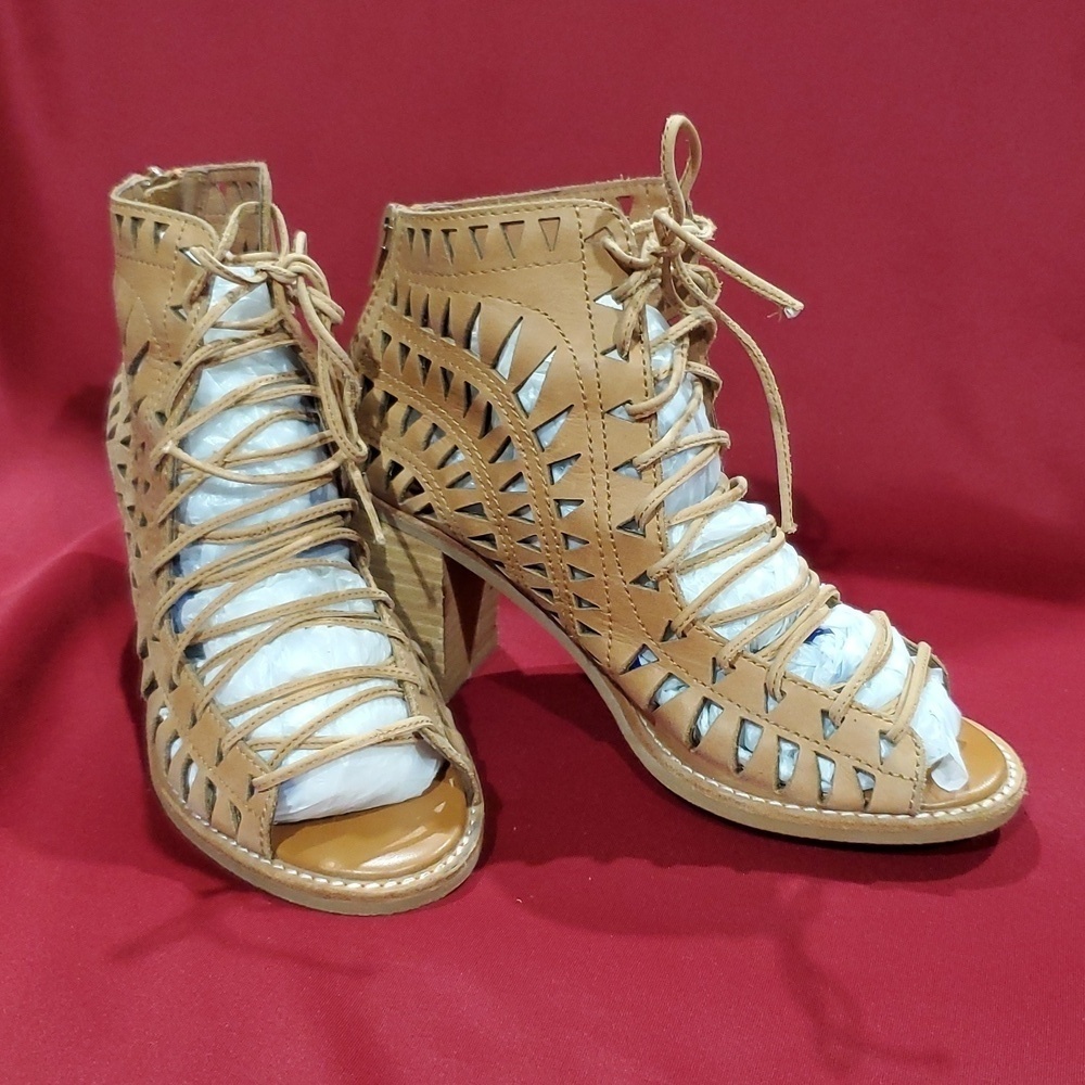 Jeffery campbell leather lace up laser cut heeled open toe shoes